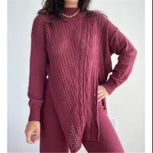Free People Harper 2 Piece Sweater Pants Berry Red Maroon L/S Set Size XS